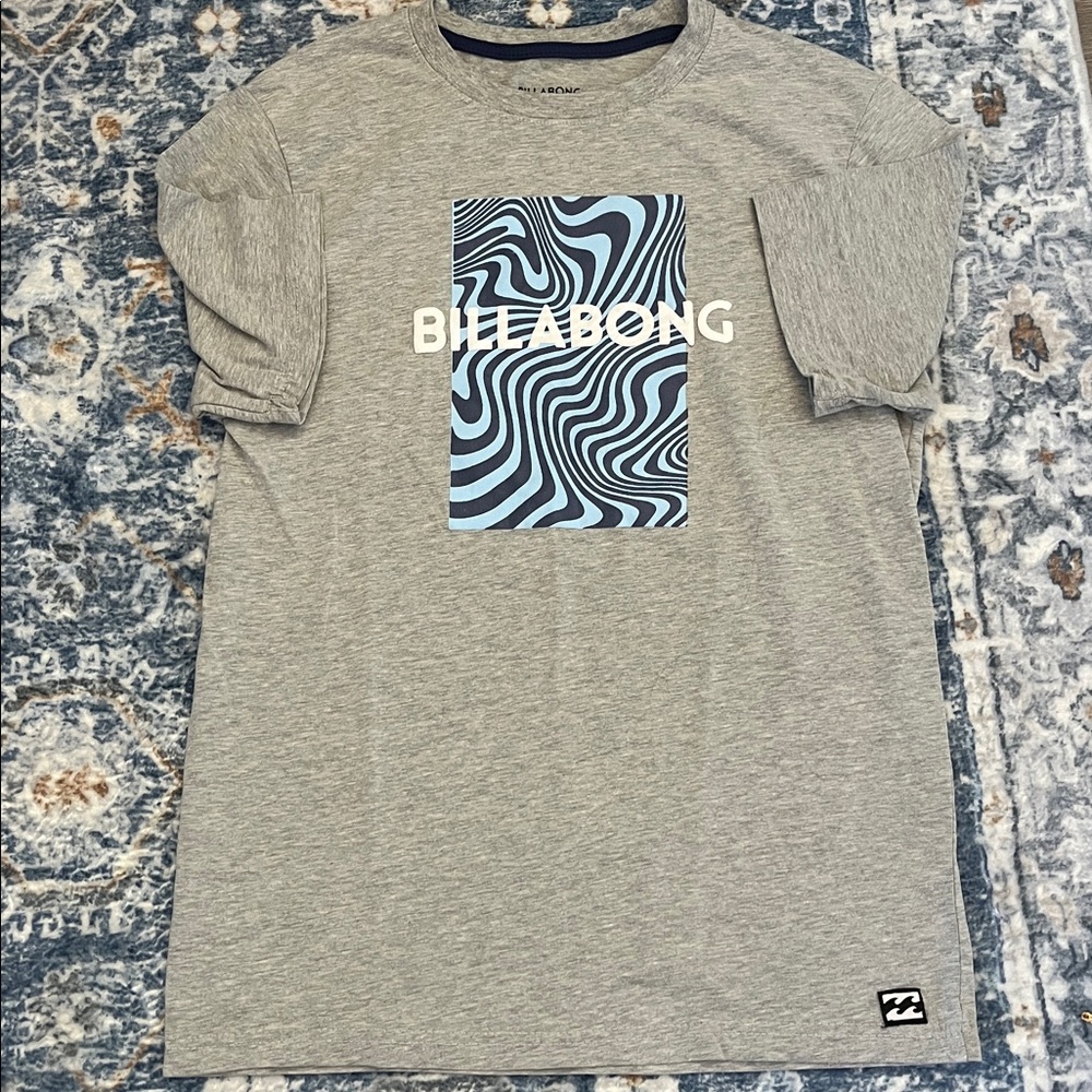 Billabong Heather Gray Tee with Blue Wave Graphic